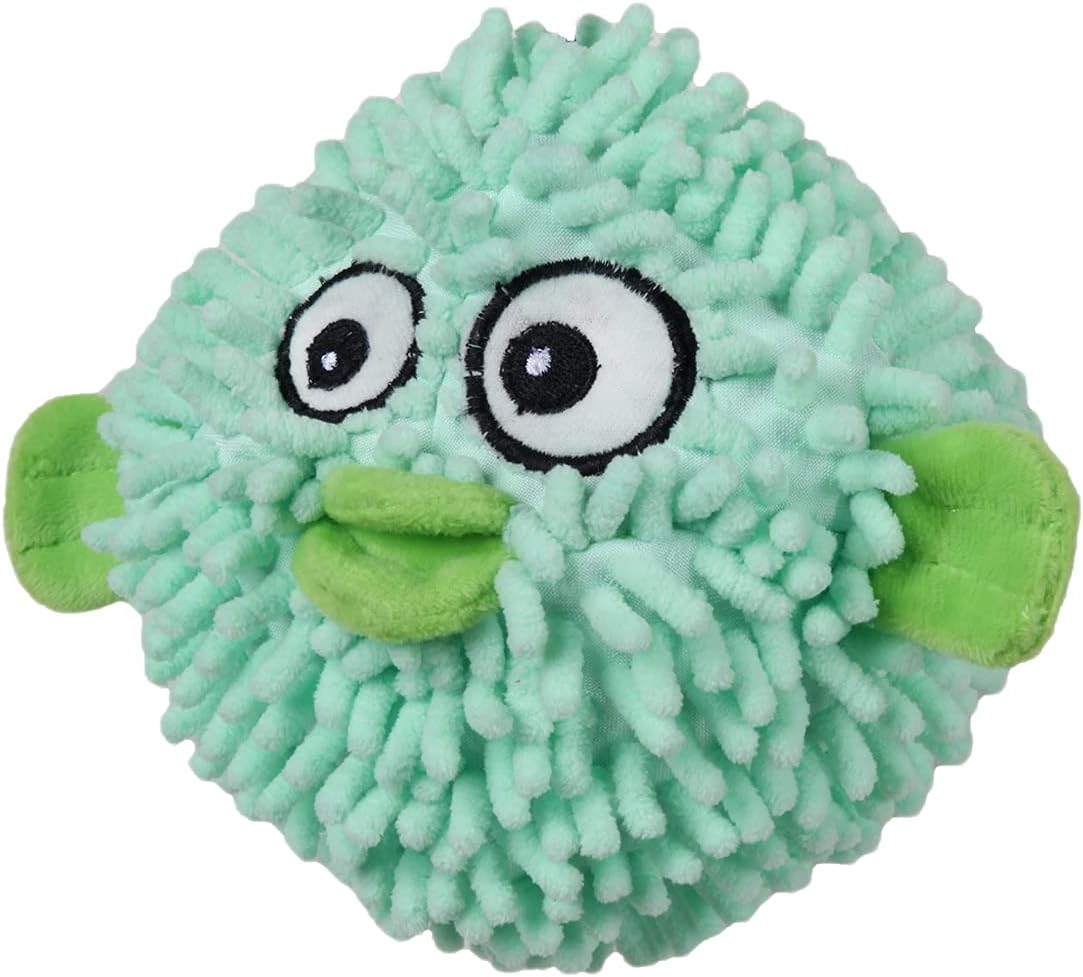 Ball - Round Pufferfish Tough Dog Toy - Cute and Fun Plush Ball with Squeaker