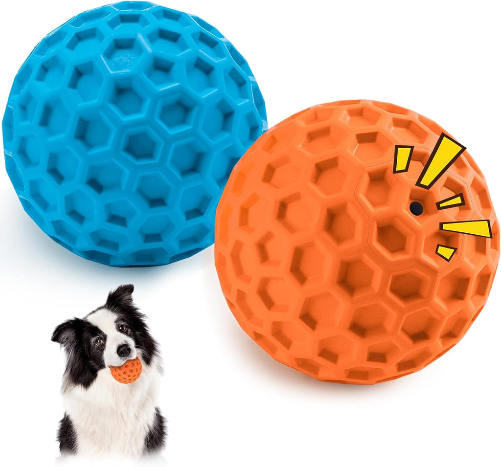 Indestructible Squeaky Dog Toys, Interactive Dog Balls 2 Pack, Chew Toys for Aggressive Chewers, Natural Rubber Puppy Toy for Large/Medium Dogs, Tough Puppy Teething Toy, Relieve Anxiety