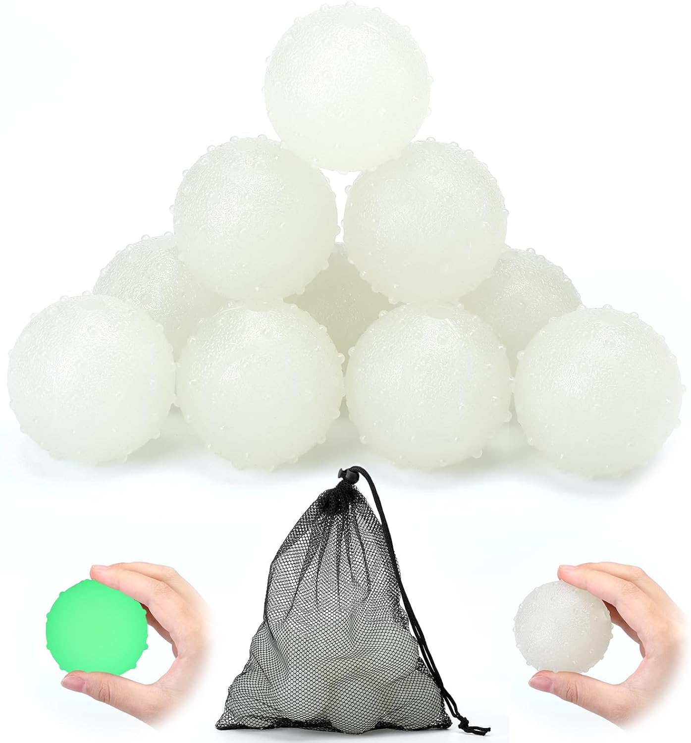 10 Pcs Glow in The Dark Dog Toys 2.4 Inch Dog Balls Rubber Glowing Fetch Ball with Net Bag for Puppy Small Medium Dogs