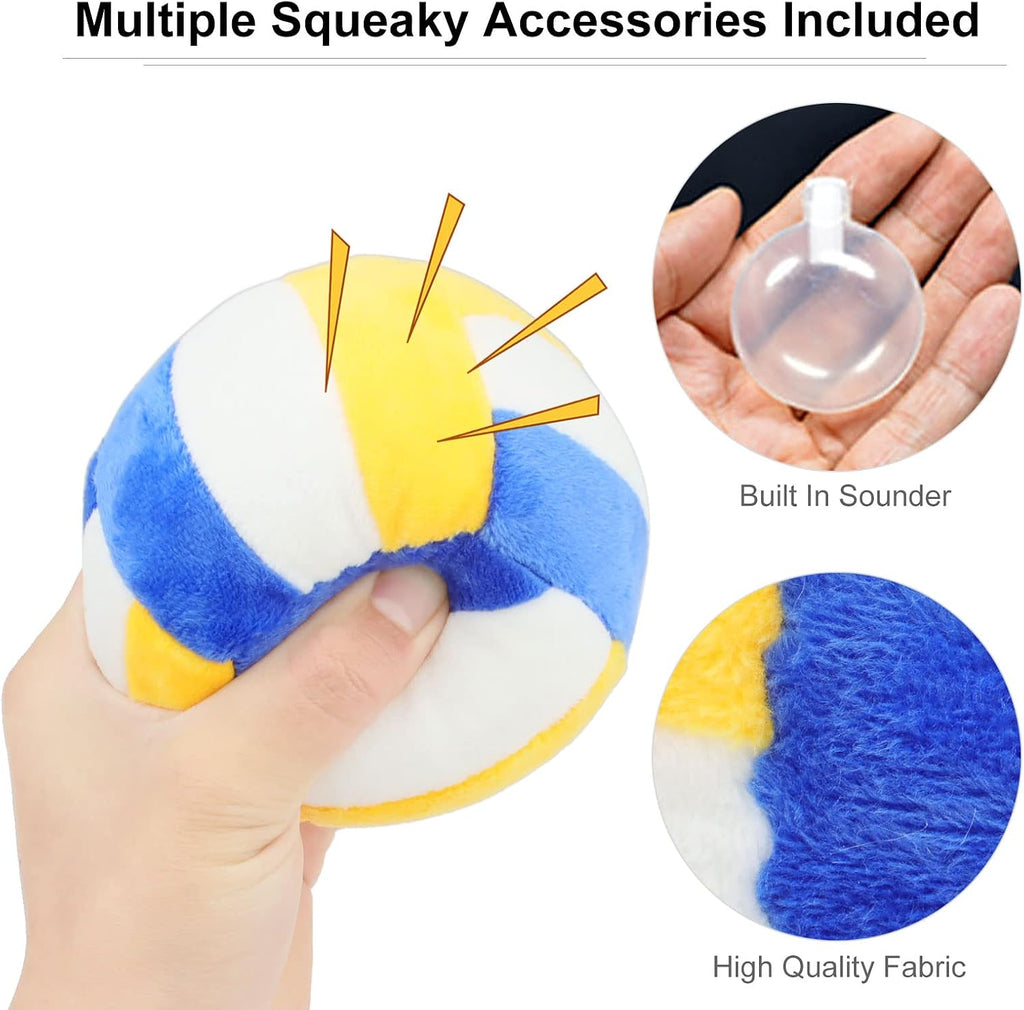 Interactive Dog Balls, 2 Pack Plush Squeaky Dog Toys Balls for Dogs, Football Volleyball Dog Toy Ball Indoor Outdoor Sports Stuffed Puppy Toy for Small Medium Dog(Football+Volleyball)