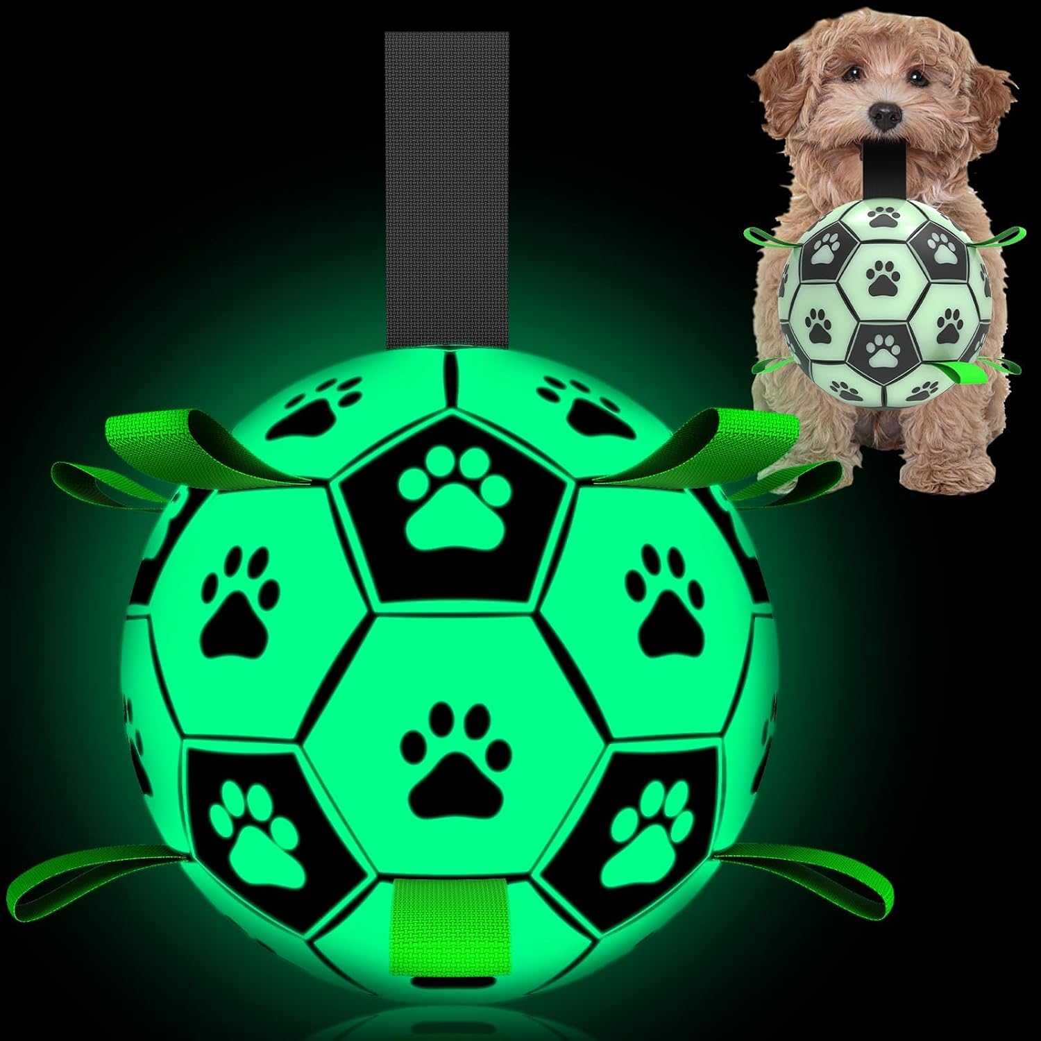 Premium Dog Ball, Glow in The Dark Dog Toys, Light Up Soccer Ball for Dogs, Outdoor Dog Toys, Doggy Water Toy, Puppy Birthday Gifts for Small Medium (6 Inch)