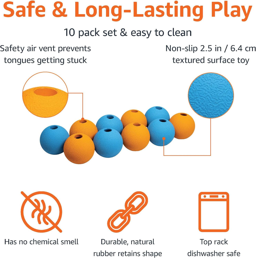 Dog Toys, Interactive Fetch Rubber Balls, (Pack of 10), 2.5 inch, Multi-Color Blue/Orange