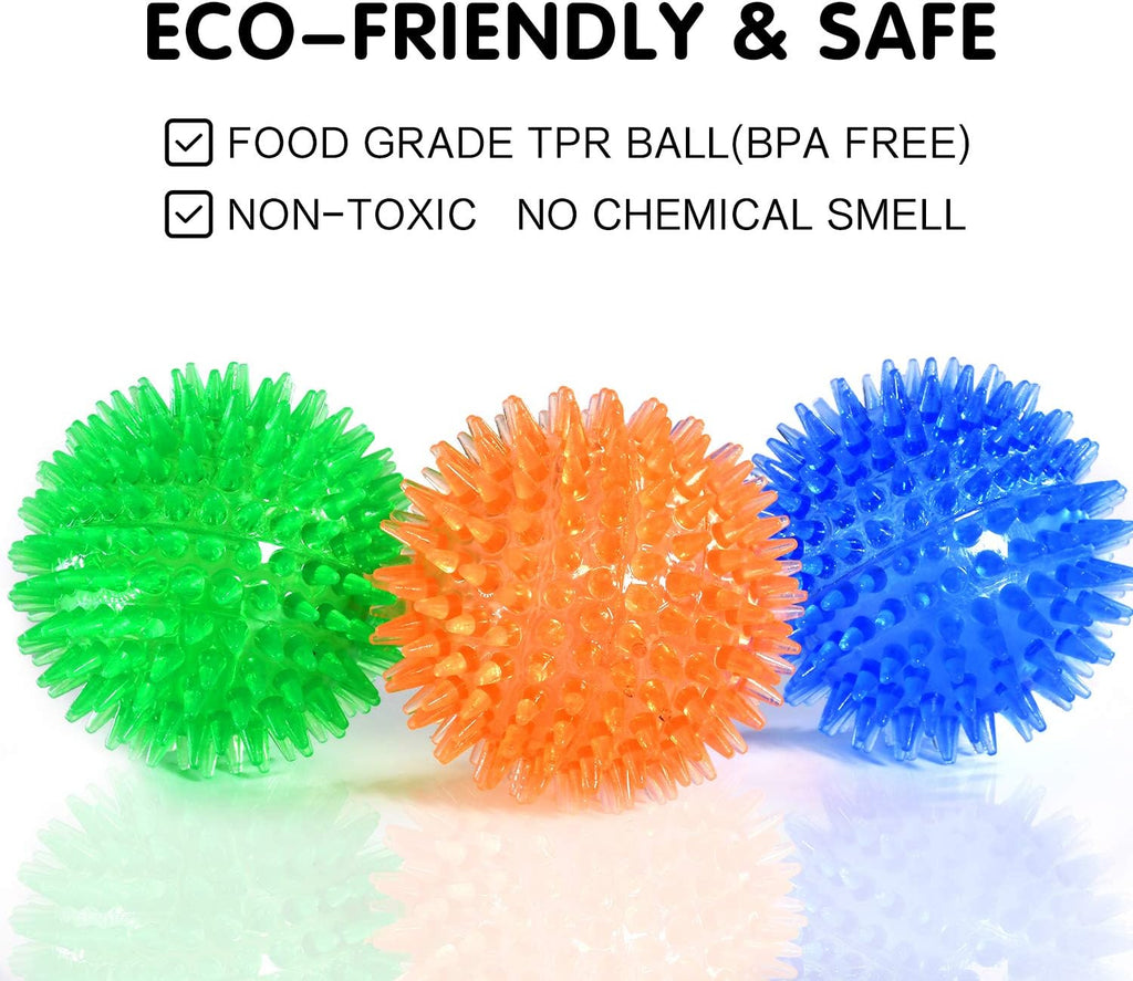 Squeaky Balls for Dogs Small, Fetch Balls Rubber 3 Pack Bright Colors,  Puppy Dog Toys, Squeaky Spike Chew Toys for Small Puppy