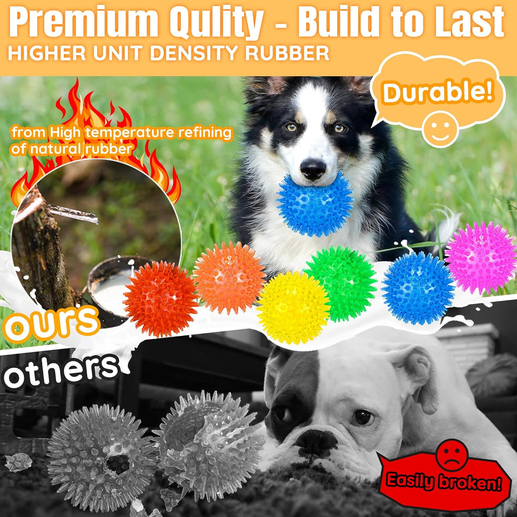 6-Pack 3.5” Squeaky Dog Balls, Durable Soft Spiky Chew Rubber Fetch Toy Balls for Large Medium Aggressive Chewers Teeth Cleaning Chewing Playing Training & Boredom Buster Indoors Outdoors