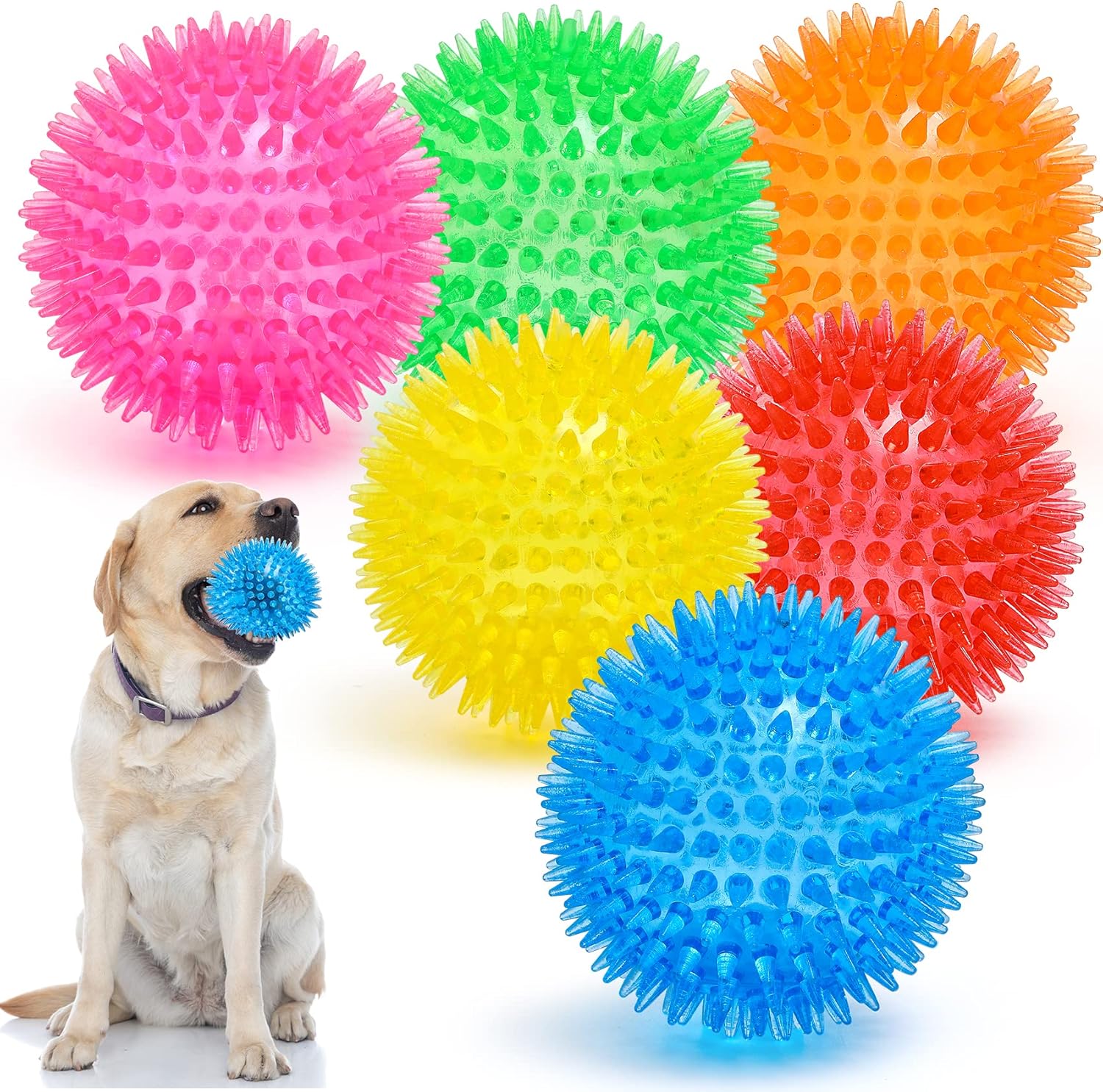 3.5” Squeaky Dog Toy Balls (6 Colors) Puppy Chew Toys for Teething, BPA Free Non-Toxic,  Dog Balls for Medium, Large & Small Dogs, Durable Toys for Aggressive Chewers