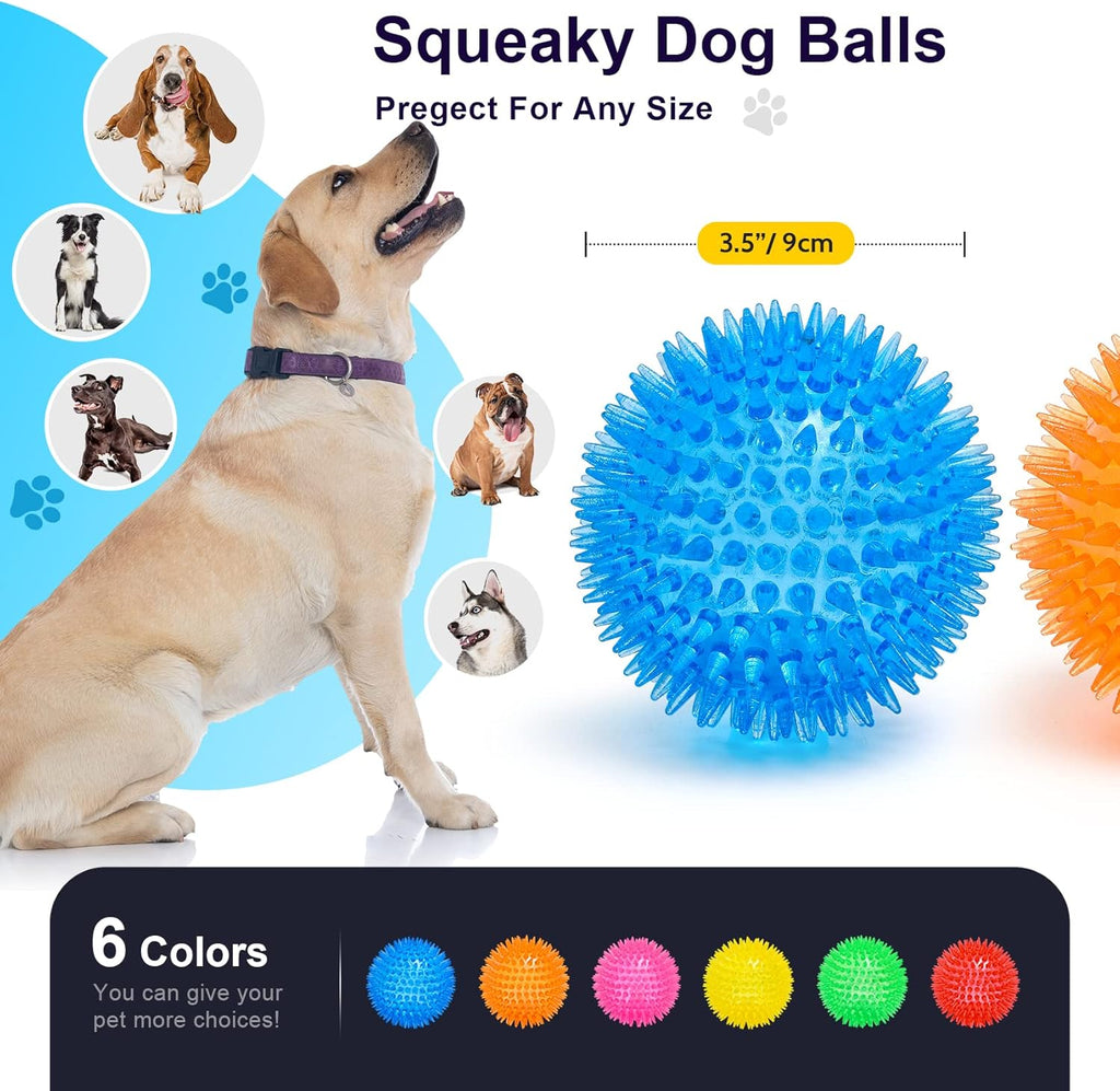 3.5” Squeaky Dog Toy Balls (6 Colors) Puppy Chew Toys for Teething, BPA Free Non-Toxic,  Dog Balls for Medium, Large & Small Dogs, Durable Toys for Aggressive Chewers